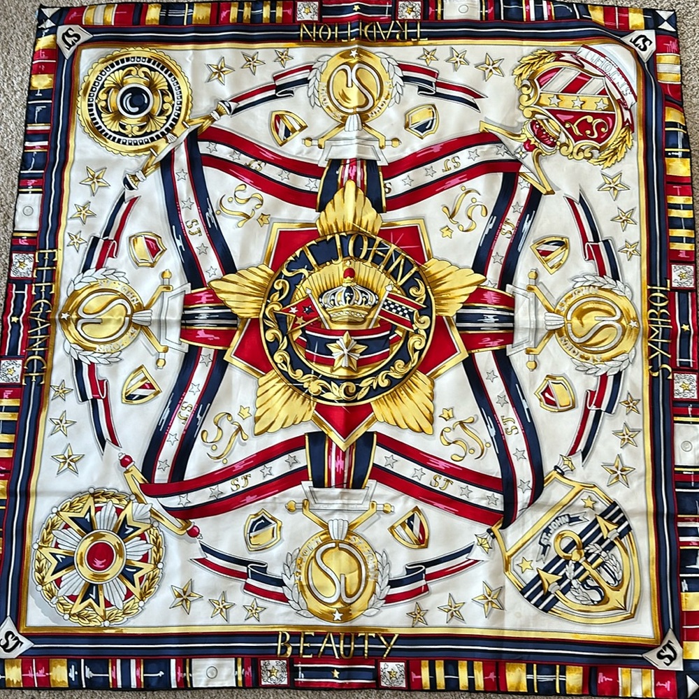 ST. JOHN Logo Elegance Beauty Symbol Tradition Hand Rolled Silk Scarf